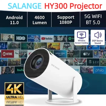 Salange МИНИ проектор видео 4K Smart на SAMSUNG Android 11 WiFi 200ANSI BT5.0 1280*720P HY300 за XiaoMi Открит за Домашно Кино