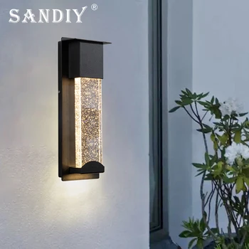 SANDIY уличен кристална стена лампа Прост led водоустойчива лампа с датчик за домашен интериор Балкон, коридор, пасаж двор врата градина