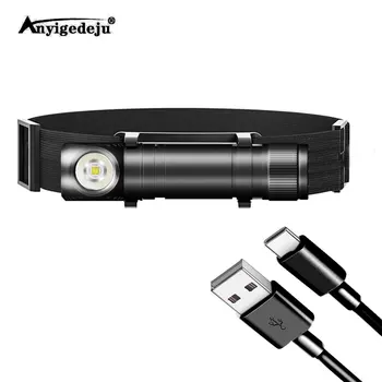 USB Type C Фаровете Използвате 18650 Ярък U2 Led Фенерче Фенерчето лека нощ Светлина с Памет Фарове с Индикатор за Мощност Магнит Опашката