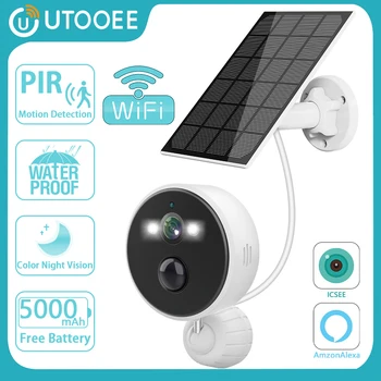 UTOOEE 5-мегапикселова градинска WiFi камера, водоустойчива безжична камера за движение PIR, 6000 mah, акумулаторна защита на сигурността, интелигентни IP камера
