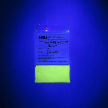 UV-люминофорный пигмент, UV-флуоресцентен пигмент, прах, чувствителна към uv радиация, показва жълт цвят под въздействието на ултравиолетови лъчи. 1 лот = 200 грама.