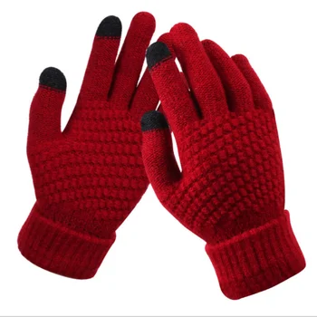 Vrouwen Winter Touch Screen Handschoenen Dikker Warme Gebreide Stretch Handschoenen Imitatie Wol Volledige Vinger Outdoor Skiën