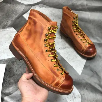 YQ2996 Рок-кан-рол Размери 35-49, Висококачествени работни обувки са Ръчно изработени от естествена италианска телешка кожа Goodyear с прорези в американски стил