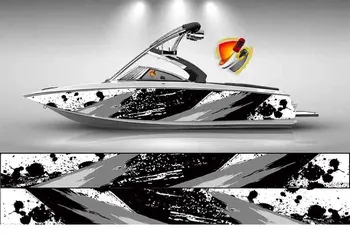 Абстрактен геометричен модел с принтом тъмно сив и дървени въглища риба кост, водоустойчив винил стикер на лодката, подходящ за всяка лодка по поръчка