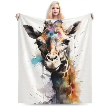Акварельное животно Жираф Укутайтесь в луксозно ветрозащитное одеяло със защита от белене, благоприятни за кожата и е идеално за пътуване
