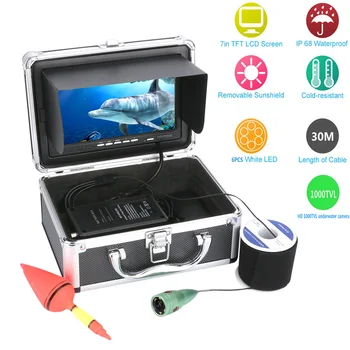 Безплатна доставка! MOUNTAINONE Комплект видеокамери за подводен риболов на 30 м от 1000 твл, 6 бр., led светлини със 7-инчов цветен монитор
