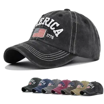 Бейзболна шапка с бродерия, дишаща памучен шапка с сенника в стил хип-хоп, многоцветен лятна шапка с козирка под формата на хартата на САЩ