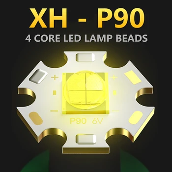 Висококачествен led фенерче P90, акумулаторна фенерче Type-c, зареждане, луксозен OLED дисплей, вграден 4 батерии 18650 за събиране