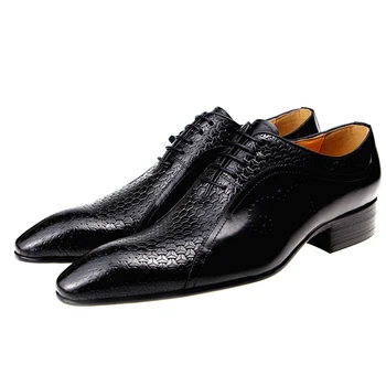 Висококачествена официалната обувки от естествена кожа, мъжки вечерна сватба удобни обувки с жлебовете от двете страни, черно-кафяви броги