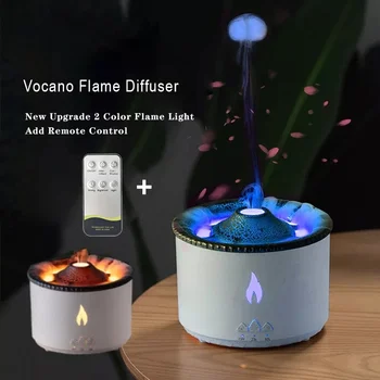 Вулканичен огнен ароматен дифузьор, овлажнител на въздуха за ароматерапия, 2 цвята, дистанционно управление, Медузи, мъгла, пламък, вулканични овлажнители