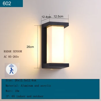 Външни led осветление стена IP65 градинска лампа с датчик за движение, радар Ourdoor верандата светлина балкон баня лампа LED