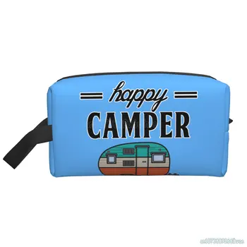 Голяма косметичка Happy Camper, преносима чанта за съхранение, пътуване портфейл за жени, мъже и момичета, преносим козметични органайзер