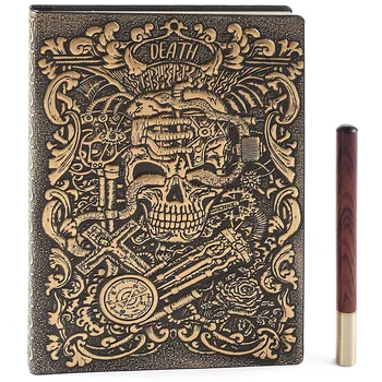Готин дневник скелета на смъртта, 3d бележник от изкуствена кожа, формат А5, хартия дневник на лигавицата, офис консумативи, преносими компютри книжки, творчески подарък