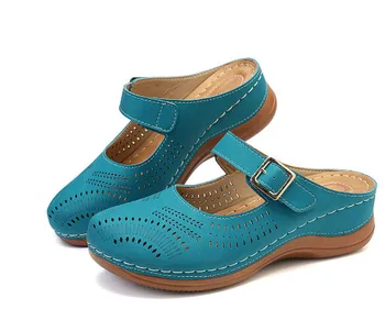 Дамски летни сандали с катарама, ежедневни шевна кожена реколта дамски обувки, дамски сандали на платформа в стил ретро