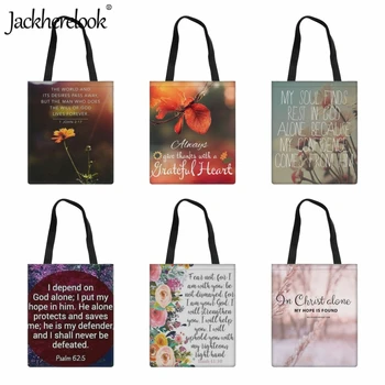 Дамски чанти през рамо Jackherelook с принтом под формата на християнски библейски текстове, ежедневни класически чанта-тоут, женски холщовые чанти, дългогодишна чанта за пазаруване