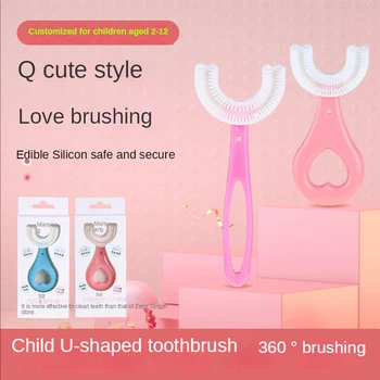 Детска силиконова четка за зъби за деца, U-образна детска четка за зъби 360 градуса, чесалки, мека детска четка за зъби, грижа за устната кухина, почистване на детските зъби