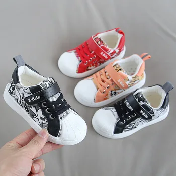 Детски обувки, футболни обувки за деца, модерен дизайн във формата на драскулки, детски първите проходилки, детски ежедневни обувки на равна подметка, мека подметка SLB010