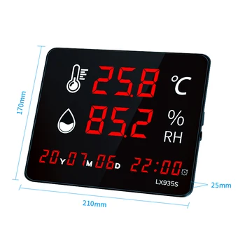 Дигитален термометър RONGCE за площи, монтиране на стена, led влагомер, показване на часа, аларма, температура и влажност захранване USB5V