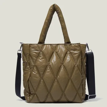 Дизайнерска марка Lingge ватиран мека голям тоут, найлонови дамски чанти, луксозни пухени памучни торби през рамо, чанта за пазаруване 2022