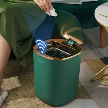 Домакински кухненски тоалетна за всекидневната, луксозно напълно автоматично интелигентно индукционное кошчето за боклук с капак, кухненски кофа за боклук