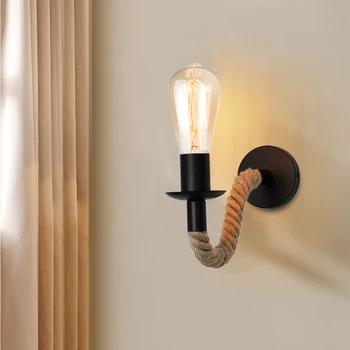 Дървен стенен Ретро лампа, с монтиран на стената лампа от пеньковой въже E27 110V 220V Промишленото стенни нощни лампи за вътрешно таванско помещение Външни bellhops стенни осветителни тела