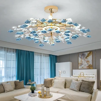 Европейските led кристални полилеи, луксозни потолочное осветление в хола, модерна трапезария, кухня, керамични лампи във формата на рози, спалня