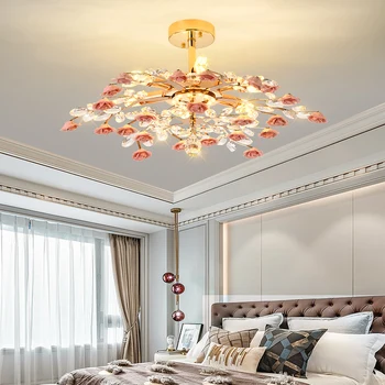 Европейските led кристални полилеи, луксозни потолочное осветление в хола, модерна трапезария, кухня, керамични лампи във формата на рози, спалня