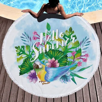 Европейските и американски кръгло плажна кърпа с принтом под формата на тропически цветя, кръгло кърпи за баня от микрофибър