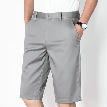 Ежедневни офис шорти, мъжки летни леки къси панталони, мъжки прав обикновен къси панталони за голф за бизнес, черен, сив, голям размер