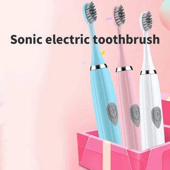 Електрическа мека четка за зъби за домове за възрастни, работеща на батерии, водоустойчива четка за почистване и избелване на зъбите с две сменяеми глави