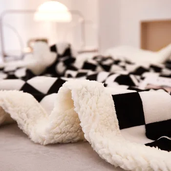 Есен-зима, однотонное одеяло в шахматна дъска модел, Ins, двупластова подплата от шерпи, за почивка, за сън, за малки момичета, за момчета, подаръци за деца