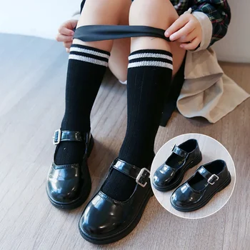 Есенна Детска Slr Кожени Обувки За Бебета Момчета И Момичета В Класическия Британски Стил, Черна Нескользящая Модни Детски Ежедневни Обувки