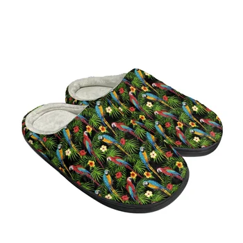 Есенно-зимни домашни обувки с шарките на тропически папагал, ежедневни нескользящие топли чехли, директна доставка, удобен памучен обувки за дами