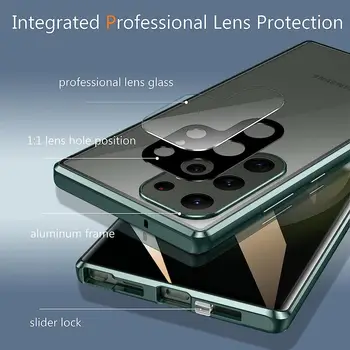 За Samsung Galaxy S23 S21 S22 Ultra Case рамка от метална сплав на 360 °, напълно затворен екран, закалено стъкло с висока разделителна способност, защитно покритие