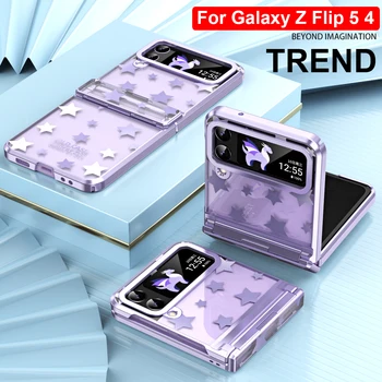За Samsung Galaxy Z флип калъф 5 панта звезда мода покритие прозрачен устойчив на удари защитен калъф Z флип 4 3 калъфи за телефони, калъф
