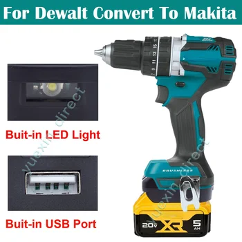За конвертора Dewalt в Makita 18v литиево-йонна бесщеточный инструмент, с USB порт и led осветление (не включва инструменти и батерия)