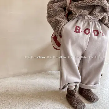 Зимни панталони с памучна Подплата за момичета, Модни Панталони За момчета 2023 година, Корейски Детски Топли Свободни Ежедневни Панталони, Детска Плътна Облекло