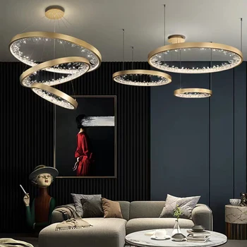Златни/черни полилеи led Интериор на хола, през цялата кръг, пръстен, кристална окачен лампа, спалня, трапезария, проекти модерно осветление