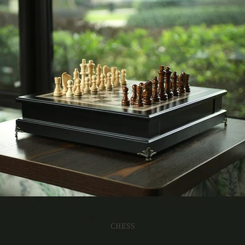 Игри детски шахматен комплект Луксозни семейни, професионални резбовани дървени детски фигури за пътуване Juegos De Mesa Checkers Game