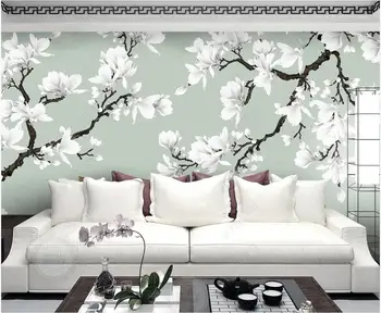 Изработена по поръчка стенопис 3d фотообои Магнолия, ръчно рисувани цветя и птици, начало декор, тапети за хола, 3D, на роли