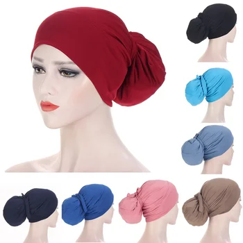 Ислямски модален хиджаб, мюсюлмански вътрешен шапка, шапка, Turbante Mujer за жени, вътрешната шапчица-хиджаб с завязками на гърба, памучни шапки-hijabs