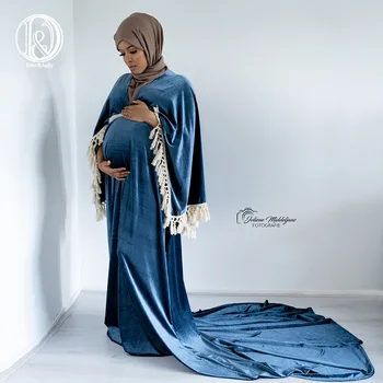 Кадифени Рокли за бременни Don & Judy за Фотосесия, Сексуална Макси Рокля с V-образно деколте за Бременни, Празнична Дреха за мюсюлманската мама 2023