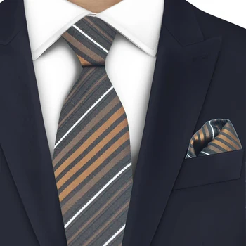 Кафява изискана колекция от бизнес равенство LYL 5 см, модерен комплект от вратовръзка райе с джоб за бизнес срещи