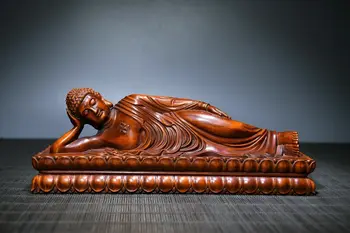 Китайска резба от чемшир Изискана статуя на спящия Буда Художествена колекция