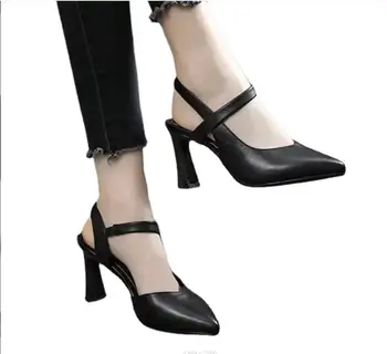 Класическа есен дамски обувки от изкуствена кожа, черни обувки на висок ток, дамски обувки-лодки, дамски обувки, не сужающемся надолу масивна обувки, модерни обувки на висок ток baotou