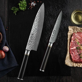 Комплект кухненски ножове HEZHEN 1-2 бр., стомана VG10, Дамасская стомана, подарък кутия, професионален нож на главния готвач, японски остър нож, черно дърво