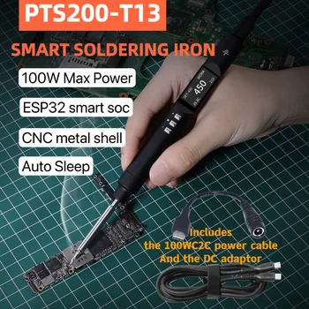 [Комплект с кабел за захранване] TOOLTOP PTS200 T13 100 W ESP32 PD3.0 Умен поялник с отворен код, съвместим с T12 TS101 PINE64
