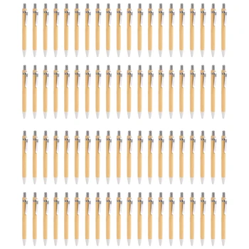 Комплект химикалки от бамбук и дърво, набор от инструменти за писане от 80 бр., 40 бр. черни мастила и 40 бр. синьо мастило