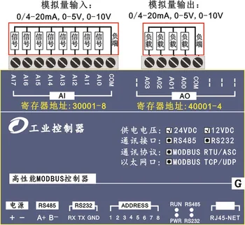 Контролер Modbus TCP Високоскоростна Ethernet устройство 8 аналогови входа и 4 аналогови изходи 8AI + 4AO [Ethernet + 485 +232]