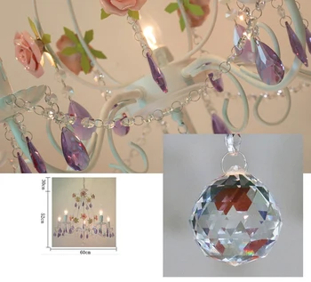 Корейската градински цветя полилей, стая за принцеси за момичета, романтично лилава кристален лампа за спални, ресторант, осветление от ковано желязо с рози